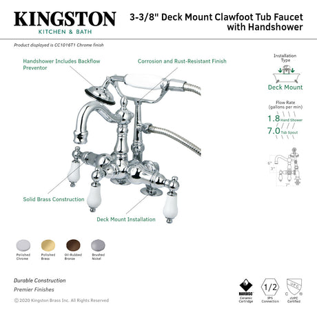 Vintage CC1015T5 Three-Handle 2-Hole Deck Mount Clawfoot Tub Faucet with Hand Shower, Oil Rubbed Bronze