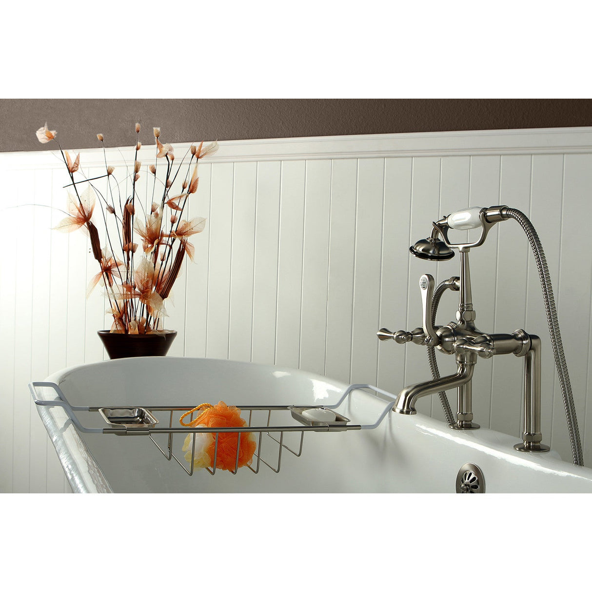 Vintage CC103T8 Three-Handle 2-Hole Deck Mount Clawfoot Tub Faucet with Hand Shower, Brushed Nickel