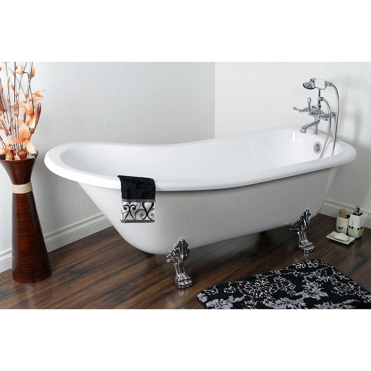 Vintage CC104T1 Three-Handle 2-Hole Deck Mount Clawfoot Tub Faucet with Hand Shower, Polished Chrome