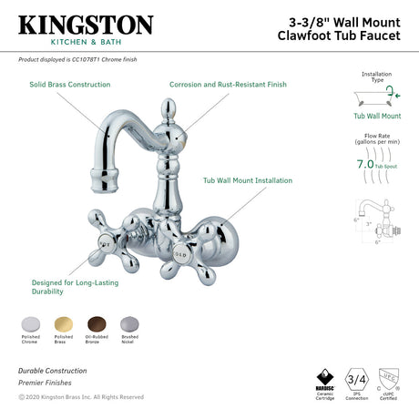 Vintage CC1078T1 Two-Handle 2-Hole Tub Wall Mount Clawfoot Tub Faucet, Polished Chrome