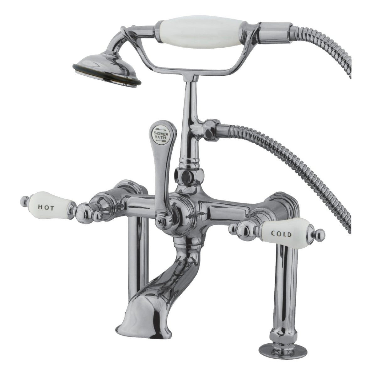 Vintage CC108T1 Three-Handle 2-Hole Deck Mount Clawfoot Tub Faucet with Hand Shower, Polished Chrome