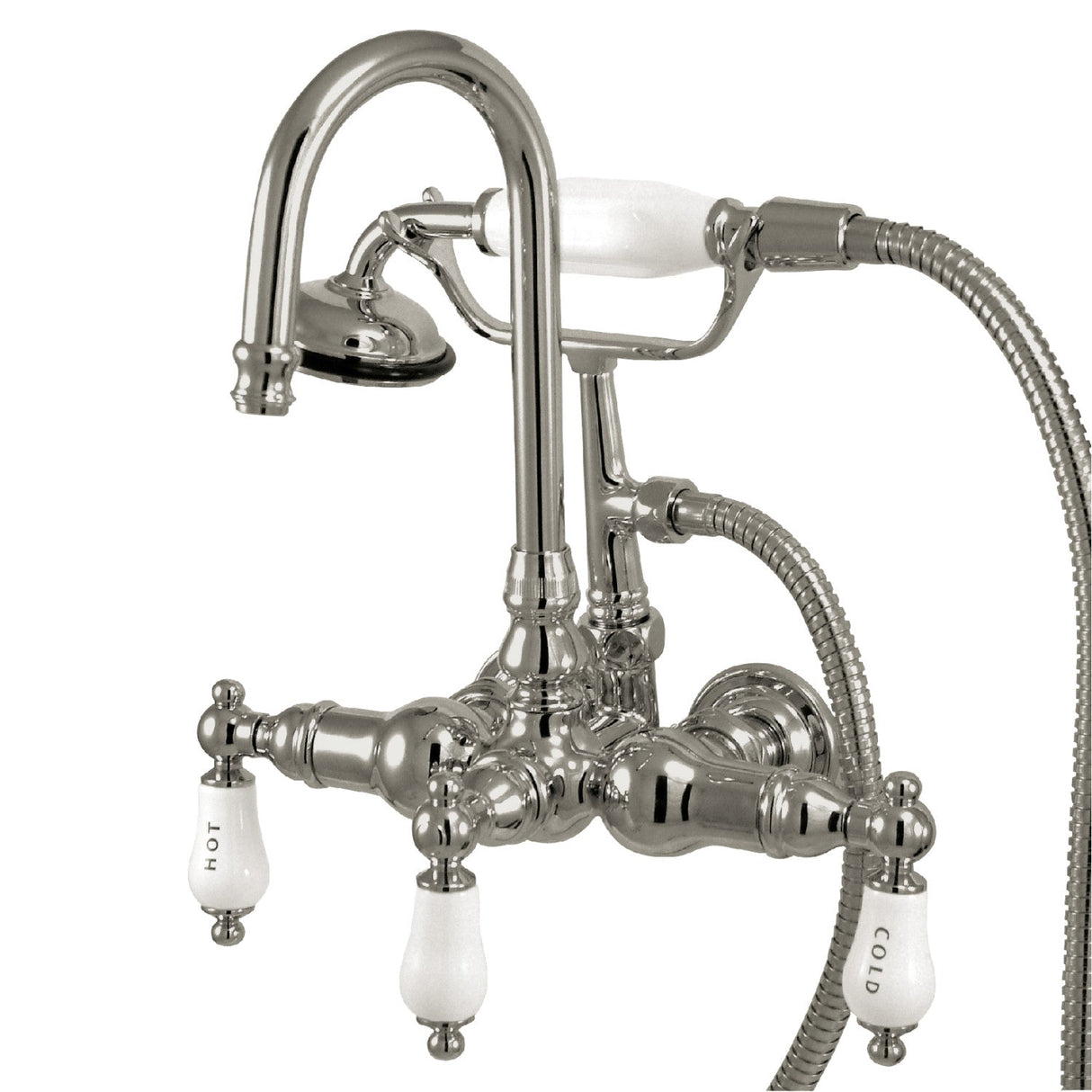 Vintage CC10T1 Three-Handle 2-Hole Tub Wall Mount Clawfoot Tub Faucet with Hand Shower, Polished Chrome