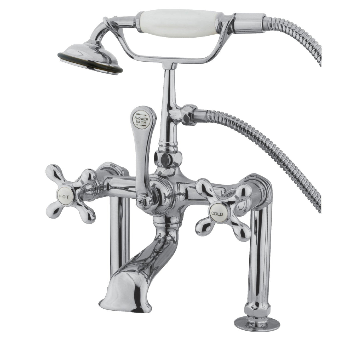 Vintage CC110T1 Three-Handle 2-Hole Deck Mount Clawfoot Tub Faucet with Hand Shower, Polished Chrome