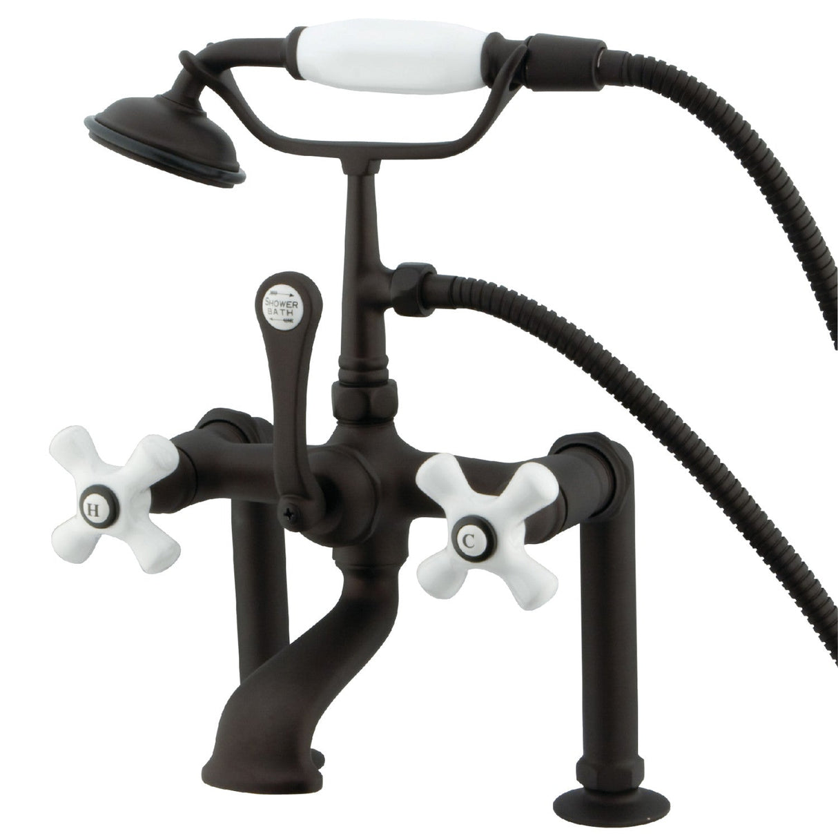 Vintage CC111T5 Three-Handle 2-Hole Deck Mount Clawfoot Tub Faucet with Hand Shower, Oil Rubbed Bronze