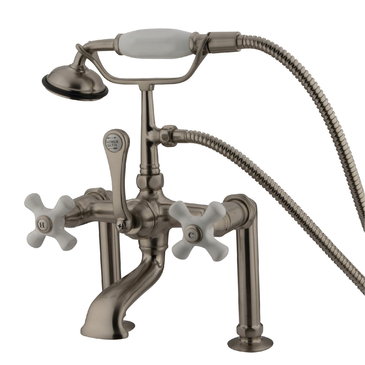 Vintage CC111T8 Three-Handle 2-Hole Deck Mount Clawfoot Tub Faucet with Hand Shower, Brushed Nickel