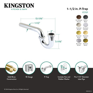 Made To Match CC1120MB 1-1/2 Inch Decor P-Trap without Flange, 13-1/16 Inch Length, 18 Gauge, Matte Black