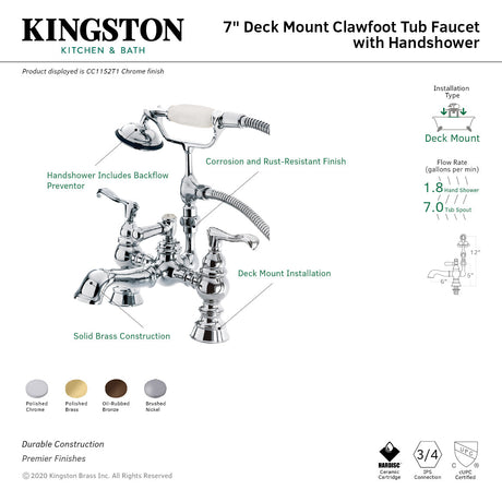 Vintage CC1152T8 Two-Handle 2-Hole Deck Mount Clawfoot Tub Faucet with Hand Shower, Brushed Nickel