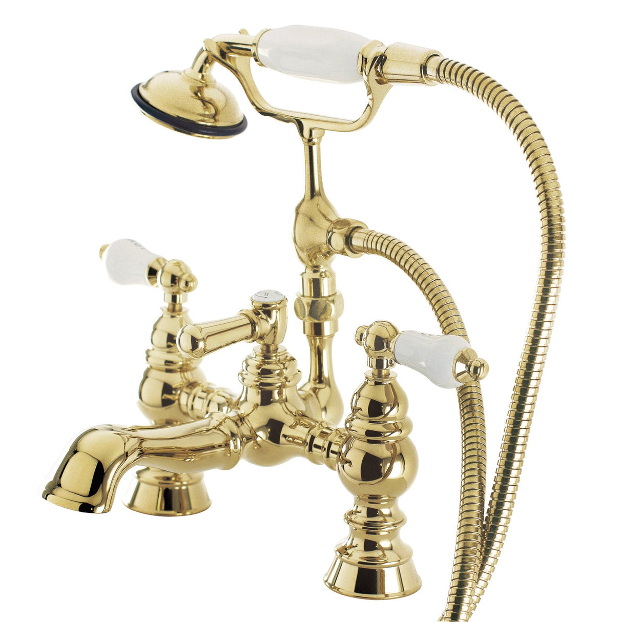Vintage CC1154T2 Two-Handle 2-Hole Deck Mount Clawfoot Tub Faucet with Hand Shower, Polished Brass