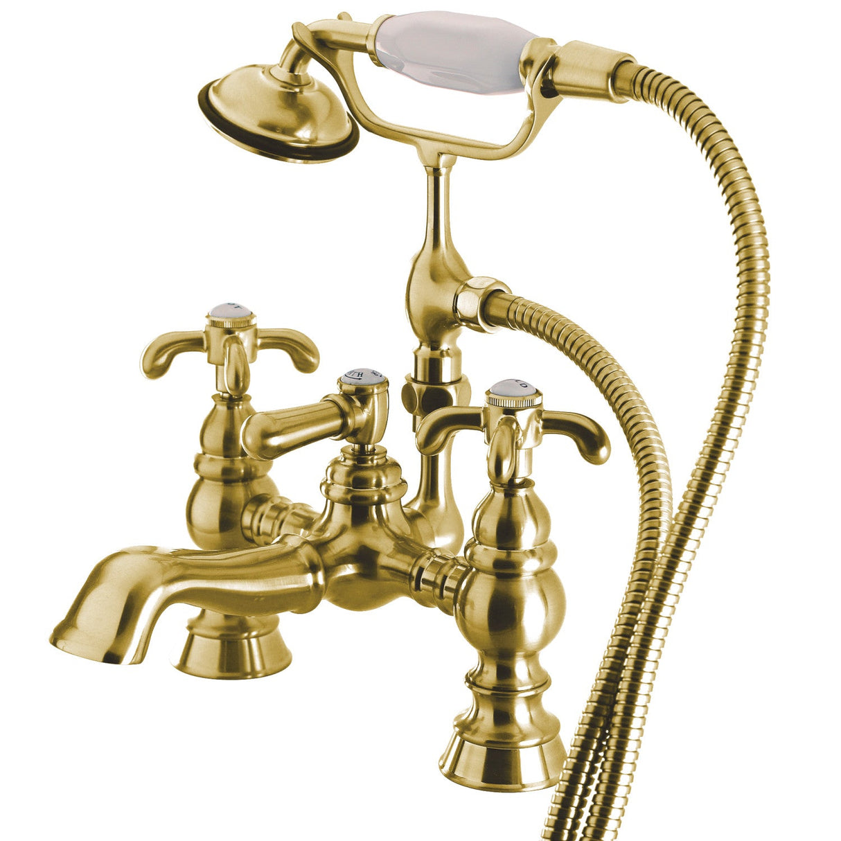 Vintage CC1158T2 Two-Handle 2-Hole Deck Mount Clawfoot Tub Faucet with Hand Shower, Polished Brass