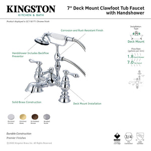 Heritage CC1161T5 Three-Handle 2-Hole Deck Mount Clawfoot Tub Faucet with Hand Shower, Oil Rubbed Bronze