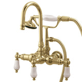 Vintage CC11T2 Three-Handle 2-Hole Tub Wall Mount Clawfoot Tub Faucet with Hand Shower, Polished Brass