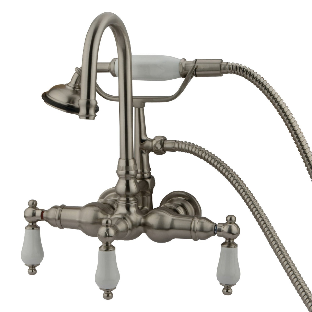 Vintage CC11T8 Three-Handle 2-Hole Tub Wall Mount Clawfoot Tub Faucet with Hand Shower, Brushed Nickel