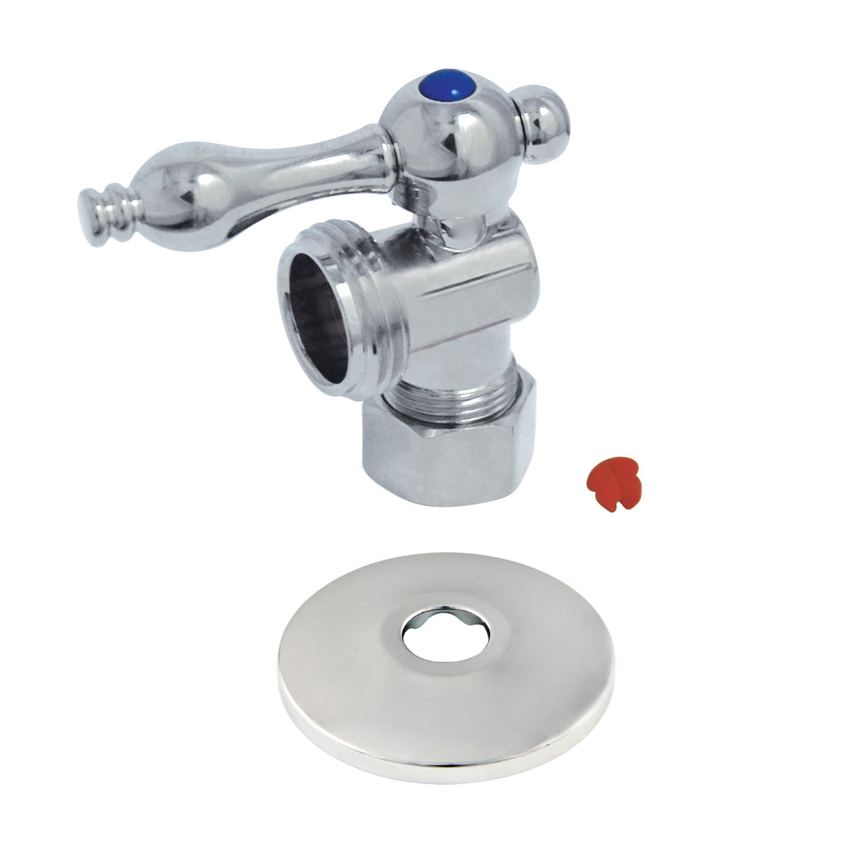 CC12001K 5/8-Inch OD Comp x 3/4-Inch Hose Thread Quarter-Turn Angle Stop Valve with Flange, Polished Chrome
