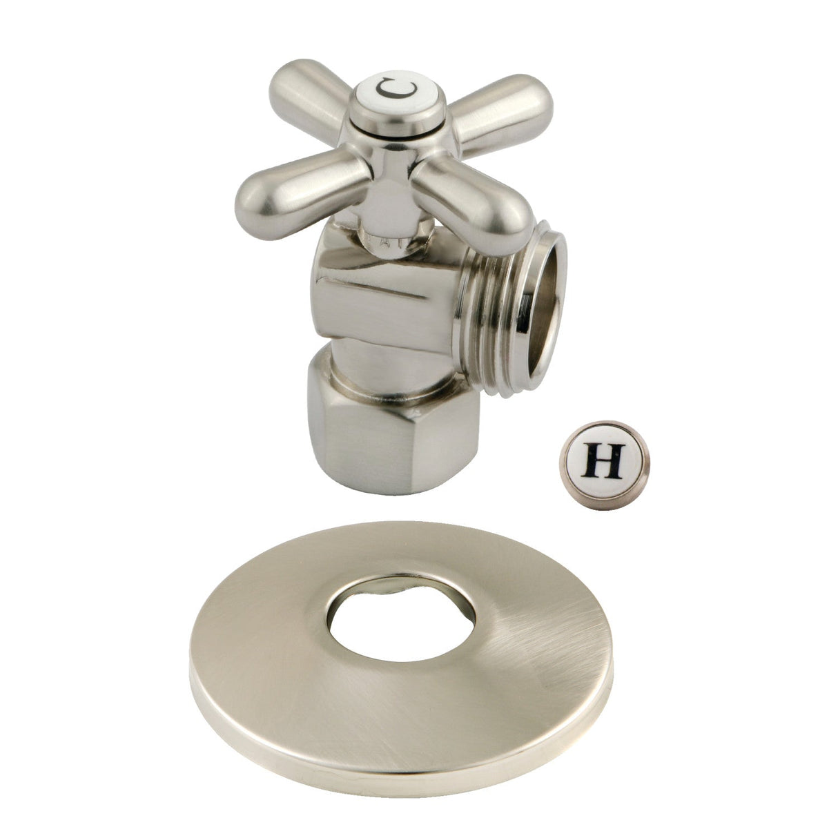 CC13008XK 1/2-Inch FIP x 3/4-Inch Hose Thread Quarter-Turn Angle Stop Valve with Flange, Brushed Nickel