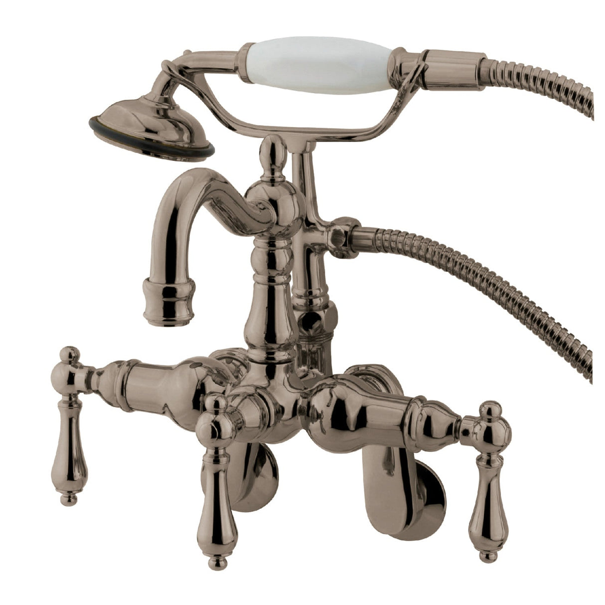 Vintage CC1301T8 Three-Handle 2-Hole Tub Wall Mount Clawfoot Tub Faucet with Hand Shower, Brushed Nickel