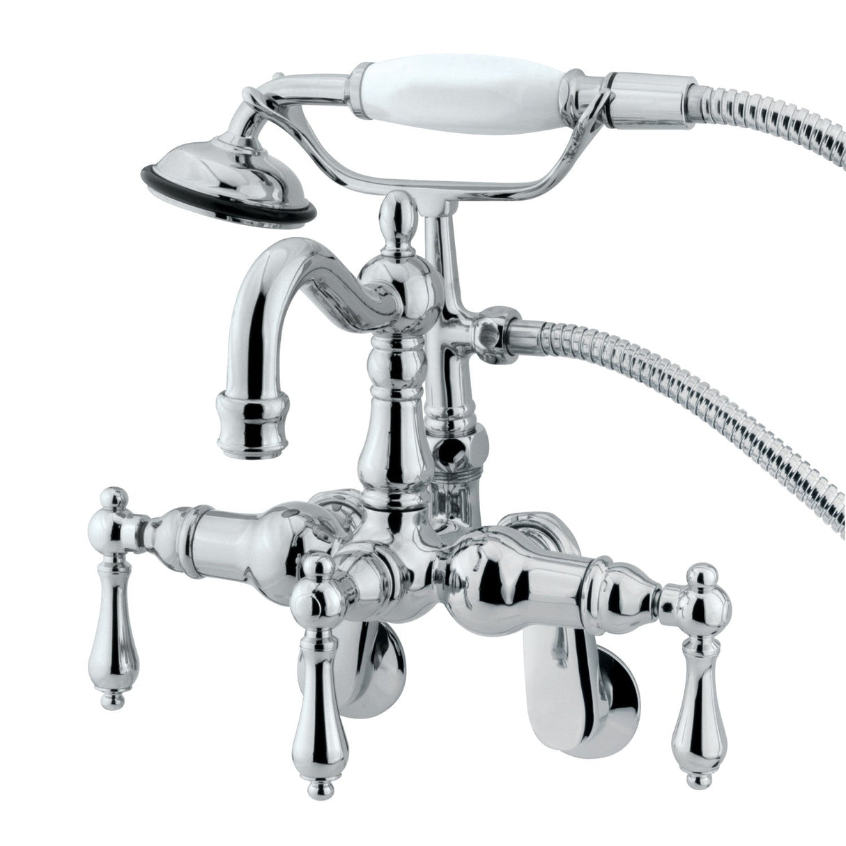 Vintage CC1302T1 Three-Handle 2-Hole Tub Wall Mount Clawfoot Tub Faucet with Hand Shower, Polished Chrome