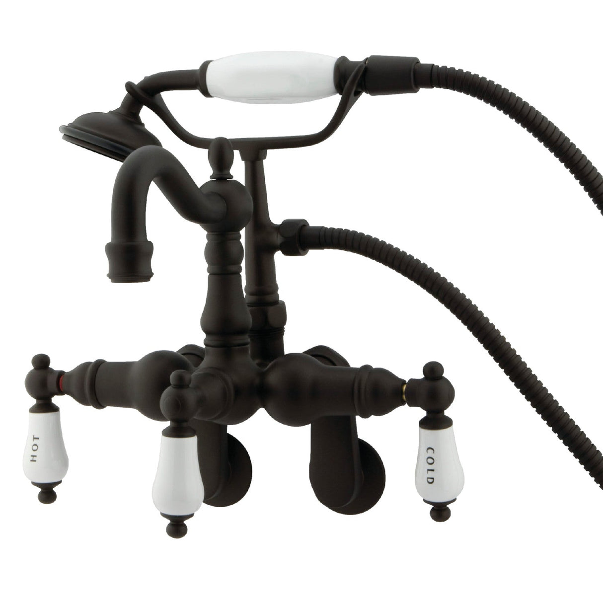 Vintage CC1303T5 Three-Handle 2-Hole Tub Wall Mount Clawfoot Tub Faucet with Hand Shower, Oil Rubbed Bronze