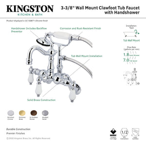 Vintage CC1305T8 Three-Handle 2-Hole Tub Wall Mount Clawfoot Tub Faucet with Hand Shower, Brushed Nickel