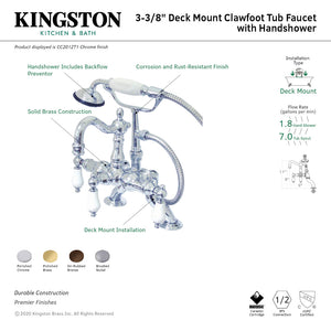 Vintage CC2011T2 Three-Handle 2-Hole Deck Mount Clawfoot Tub Faucet with Hand Shower, Polished Brass