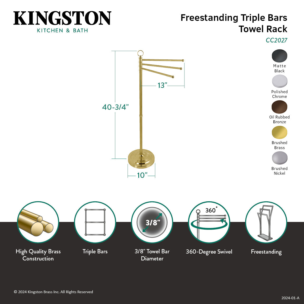 Vintage CC2025 Freestanding Triple Towel Rack, Oil Rubbed Bronze