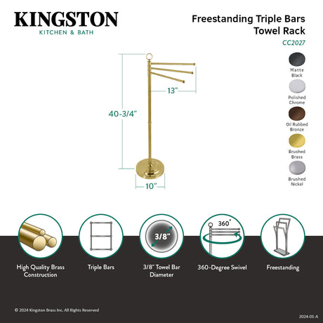 Vintage CC2028 Freestanding Triple Towel Rack, Brushed Nickel