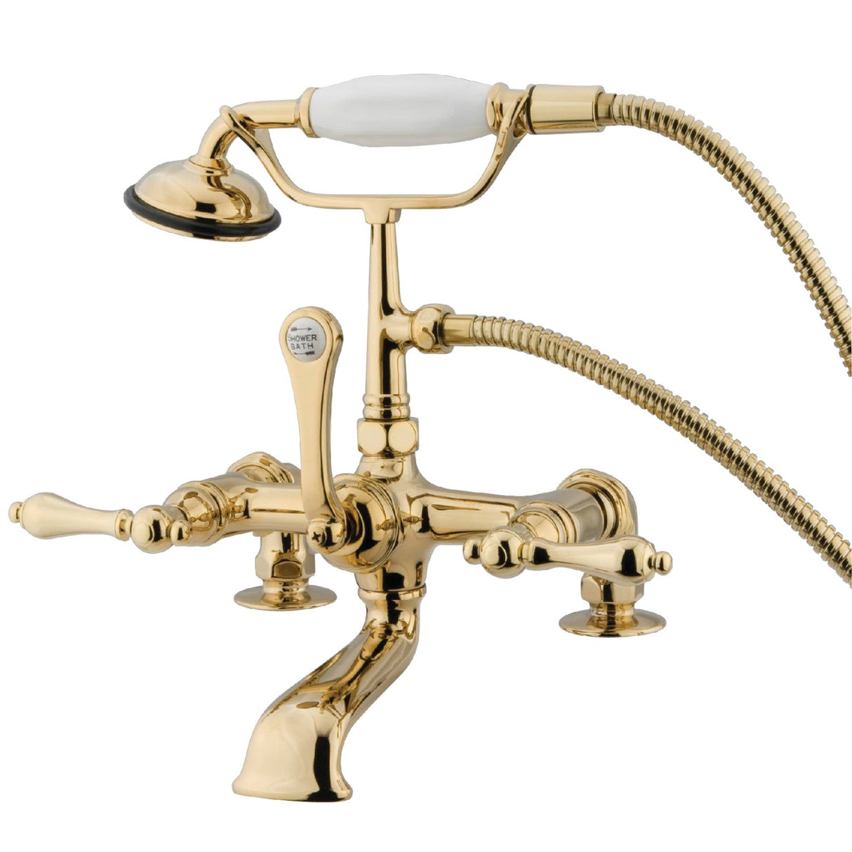 Vintage CC203T2 Three-Handle 2-Hole Deck Mount Clawfoot Tub Faucet with Hand Shower, Polished Brass