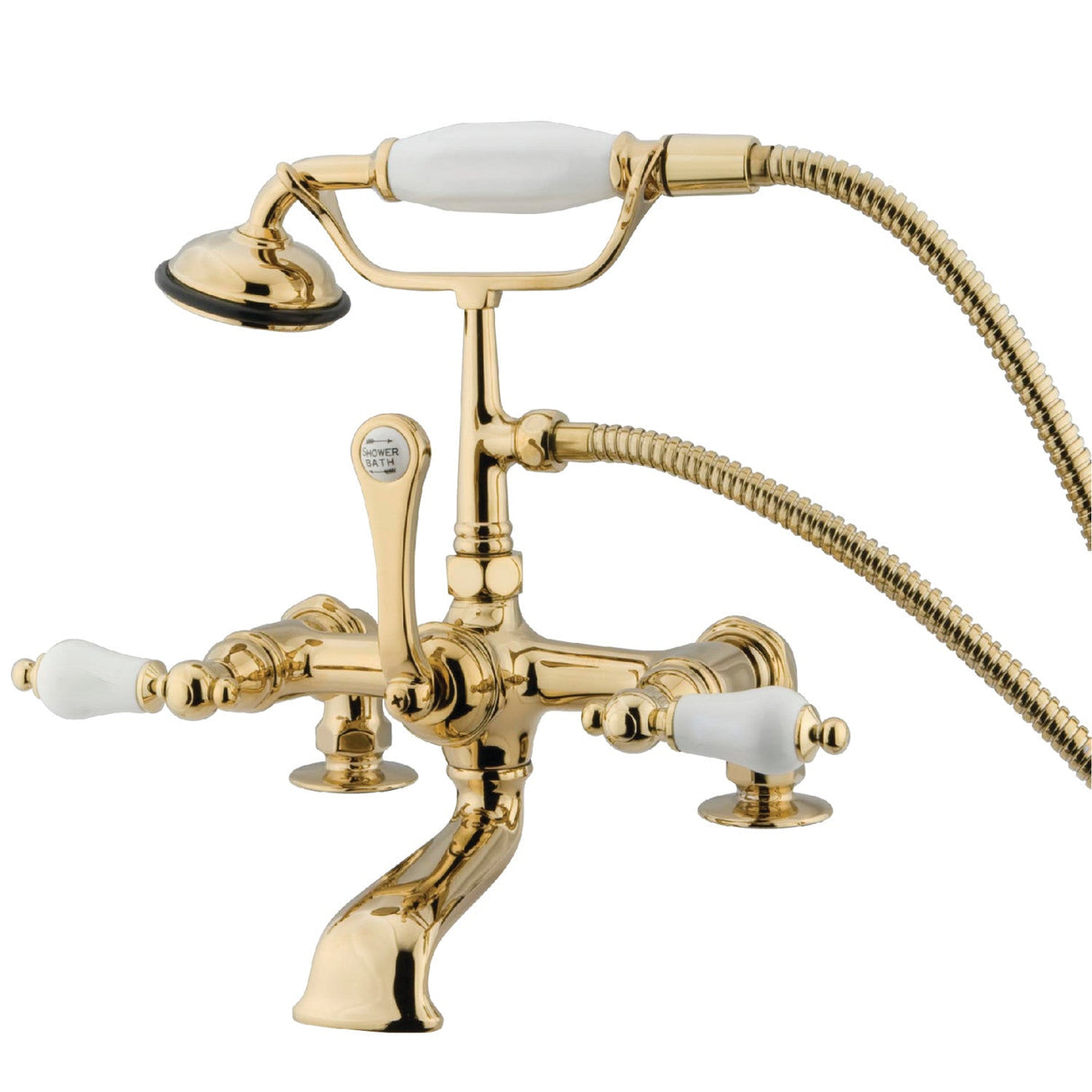 Vintage CC205T2 Three-Handle 2-Hole Deck Mount Clawfoot Tub Faucet with Hand Shower, Polished Brass