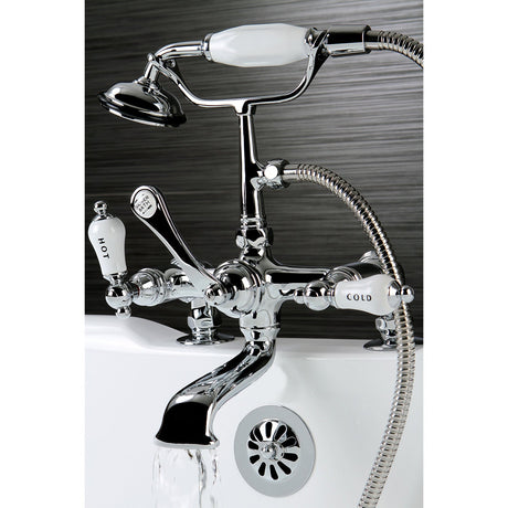 Vintage CC208T1 Three-Handle 2-Hole Deck Mount Clawfoot Tub Faucet with Hand Shower, Polished Chrome