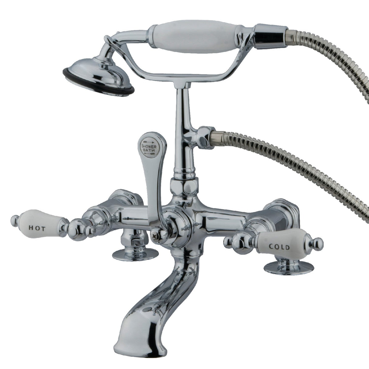Vintage CC208T1 Three-Handle 2-Hole Deck Mount Clawfoot Tub Faucet with Hand Shower, Polished Chrome