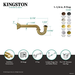 Vintage CC2187 1-1/4 Inch Decor P-Trap, 18 Gauge, Brushed Brass