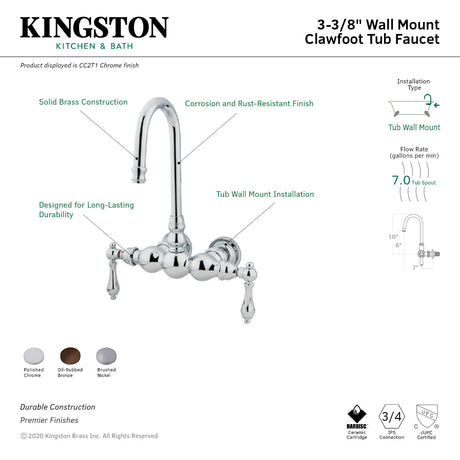 Vintage CC2T1 Two-Handle 2-Hole Tub Wall Mount Clawfoot Tub Faucet, Polished Chrome