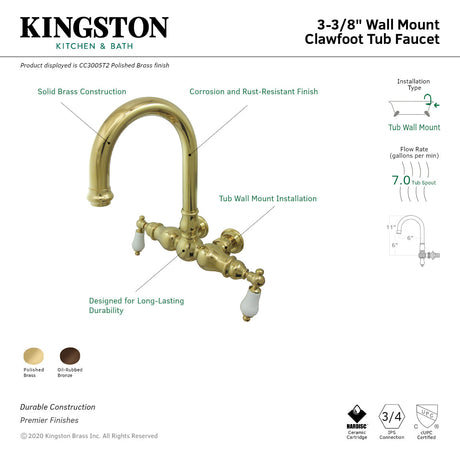 Vintage CC3005T5 Two-Handle 2-Hole Tub Wall Mount Clawfoot Tub Faucet, Oil Rubbed Bronze