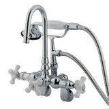 Vintage CC308T1 Three-Handle 2-Hole Tub Wall Mount Clawfoot Tub Faucet with Hand Shower, Polished Chrome