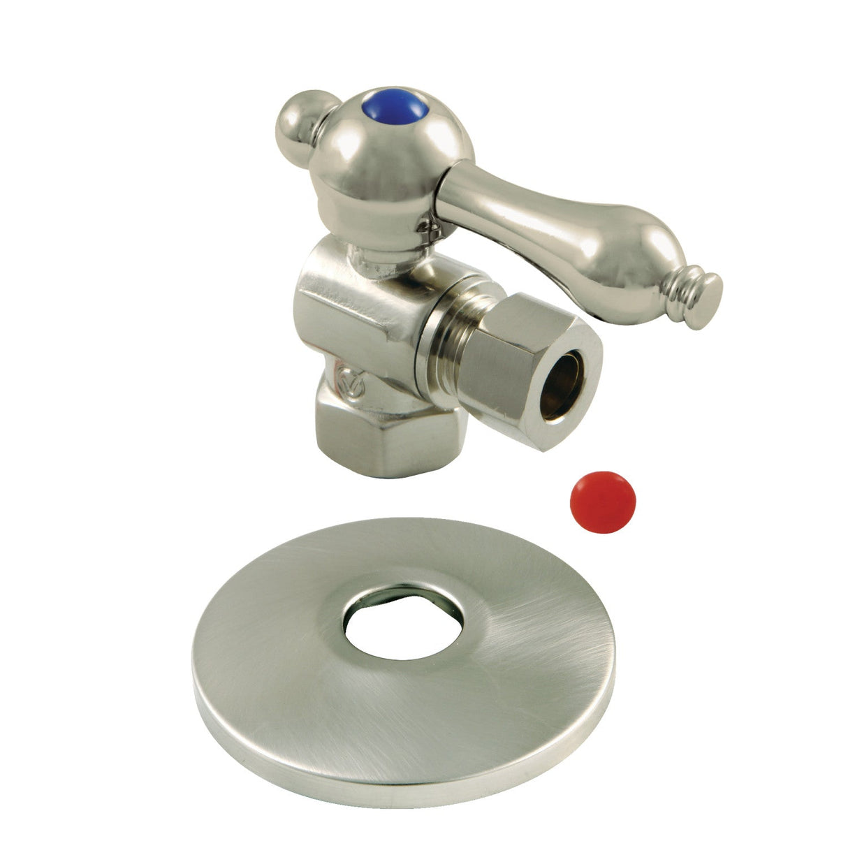 CC33108K 3/8-Inch FIP x 3/8-Inch OD Comp Quarter-Turn Angle Stop Valve with Flange, Brushed Nickel