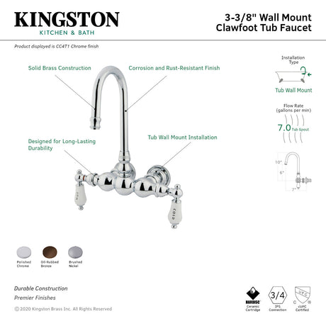 Vintage CC3T5 Two-Handle 2-Hole Tub Wall Mount Clawfoot Tub Faucet, Oil Rubbed Bronze