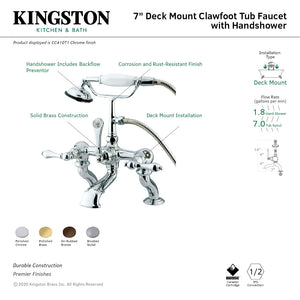 Vintage CC409T8 Three-Handle 2-Hole Deck Mount Clawfoot Tub Faucet with Hand Shower, Brushed Nickel