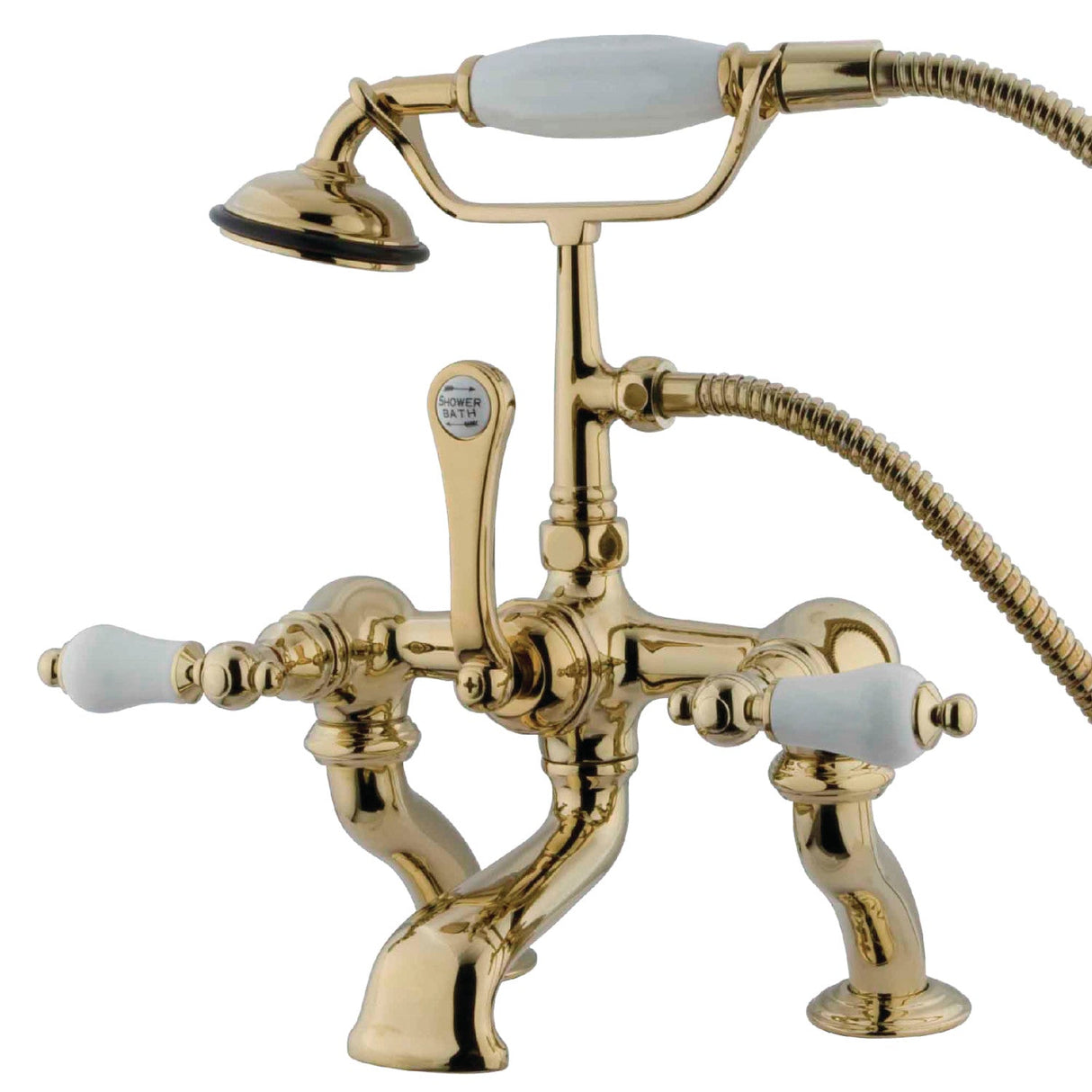 Vintage CC411T2 Three-Handle 2-Hole Deck Mount Clawfoot Tub Faucet with Hand Shower, Polished Brass