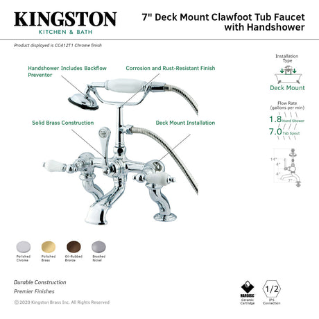 Vintage CC411T5 Three-Handle 2-Hole Deck Mount Clawfoot Tub Faucet with Hand Shower, Oil Rubbed Bronze