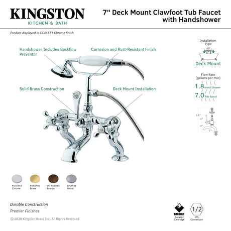 Vintage CC415T5 Three-Handle 2-Hole Deck Mount Clawfoot Tub Faucet with Hand Shower, Oil Rubbed Bronze