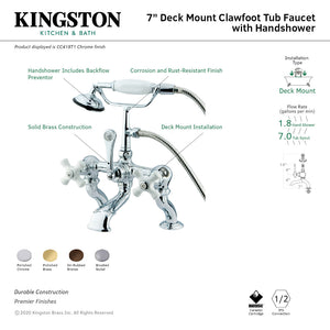 Vintage CC417T8 Three-Handle 2-Hole Deck Mount Clawfoot Tub Faucet with Hand Shower, Brushed Nickel