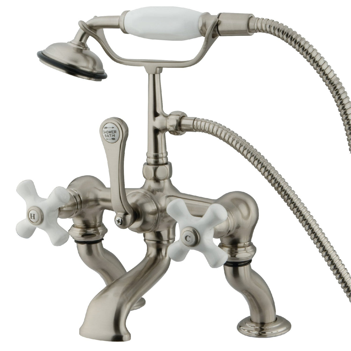Vintage CC417T8 Three-Handle 2-Hole Deck Mount Clawfoot Tub Faucet with Hand Shower, Brushed Nickel