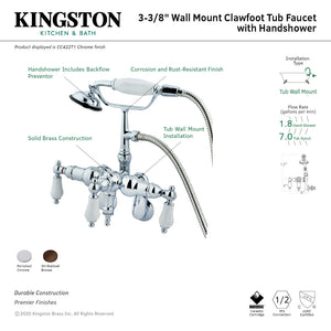 Vintage CC422T1 Three-Handle 2-Hole Tub Wall Mount Clawfoot Tub Faucet with Hand Shower, Polished Chrome