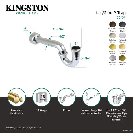 Trimscape CC4247 1-1/4 (or 1-1/2) x 1-1/2 Inch Decor P-Trap with High Box Flange, 13-1/16 Inch Length, 18 Gauge, Brushed Brass