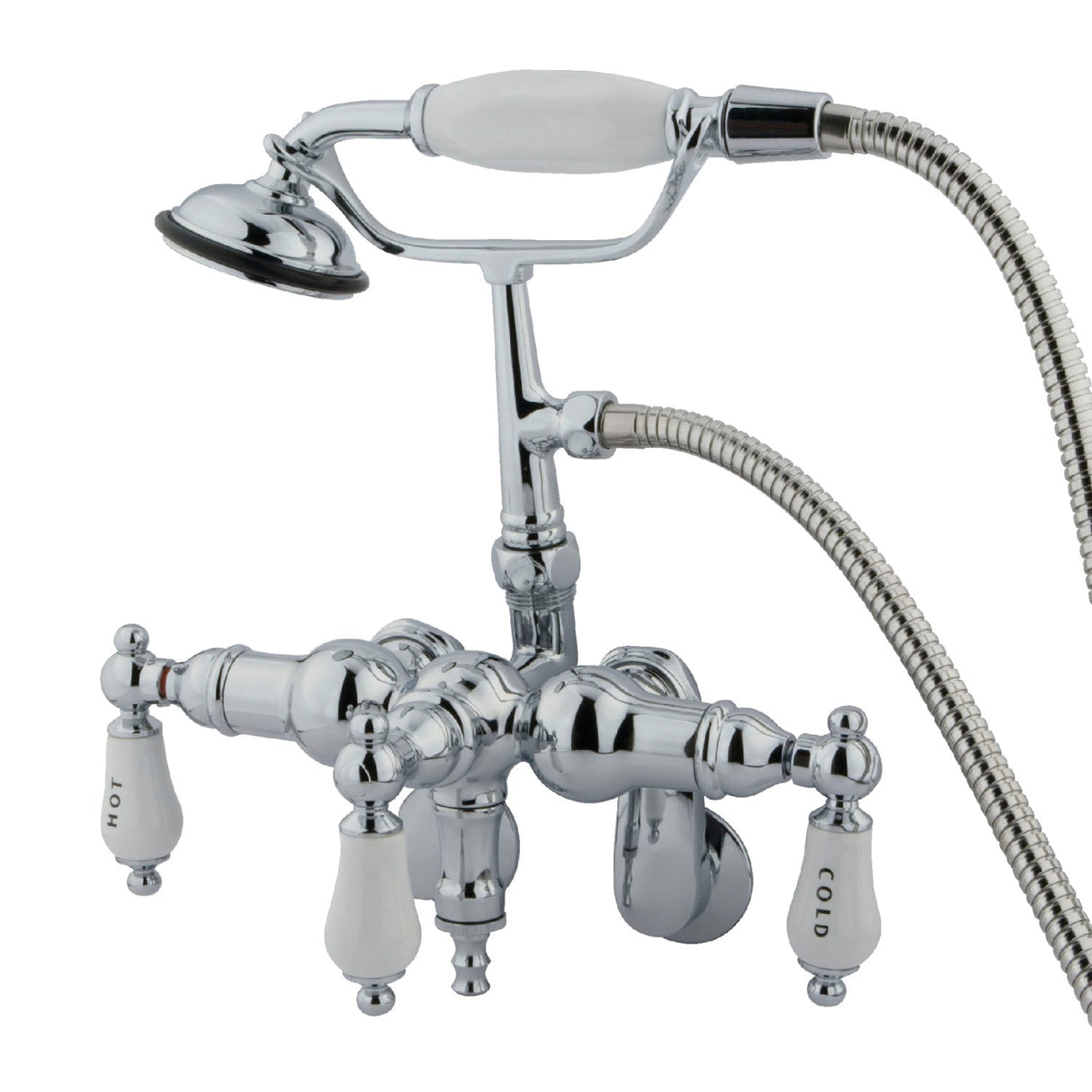Vintage CC424T1 Three-Handle 2-Hole Tub Wall Mount Clawfoot Tub Faucet with Hand Shower, Polished Chrome