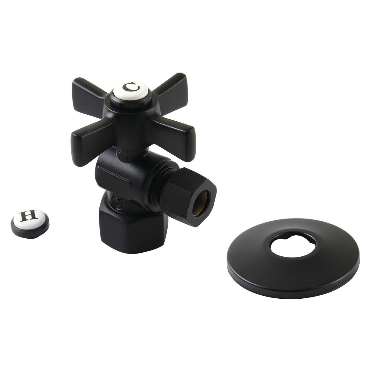 Millennium CC43100ZXK 1/2-Inch FIP x 3/8-Inch OD Comp Quarter-Turn Angle Stop Valve with Flange, Matte Black
