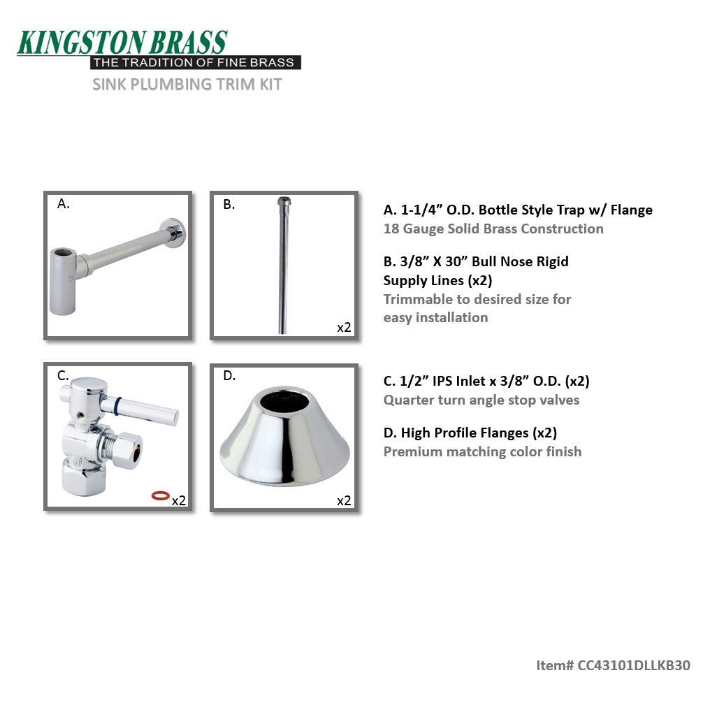 Trimscape CC43101DLLKB30 Contemporary Plumbing Sink Trim Kit with Bottle Trap, Polished Chrome