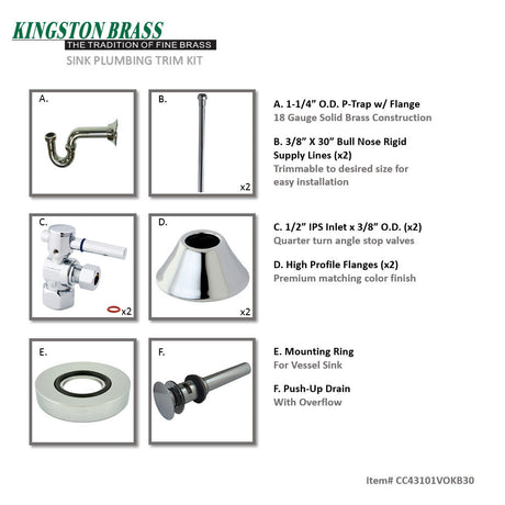 Trimscape CC43101VOKB30 Traditional Plumbing Sink Trim Kit with P-Trap and Overflow Drain, Polished Chrome