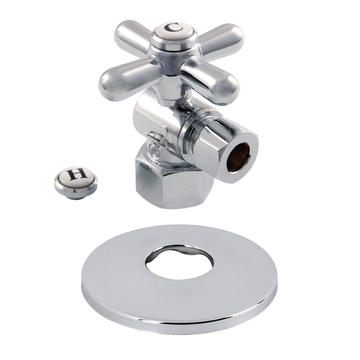 Vintage CC43101XK 1/2-Inch FIP x 3/8-Inch OD Comp Quarter-Turn Angle Stop Valve with Flange, Polished Chrome