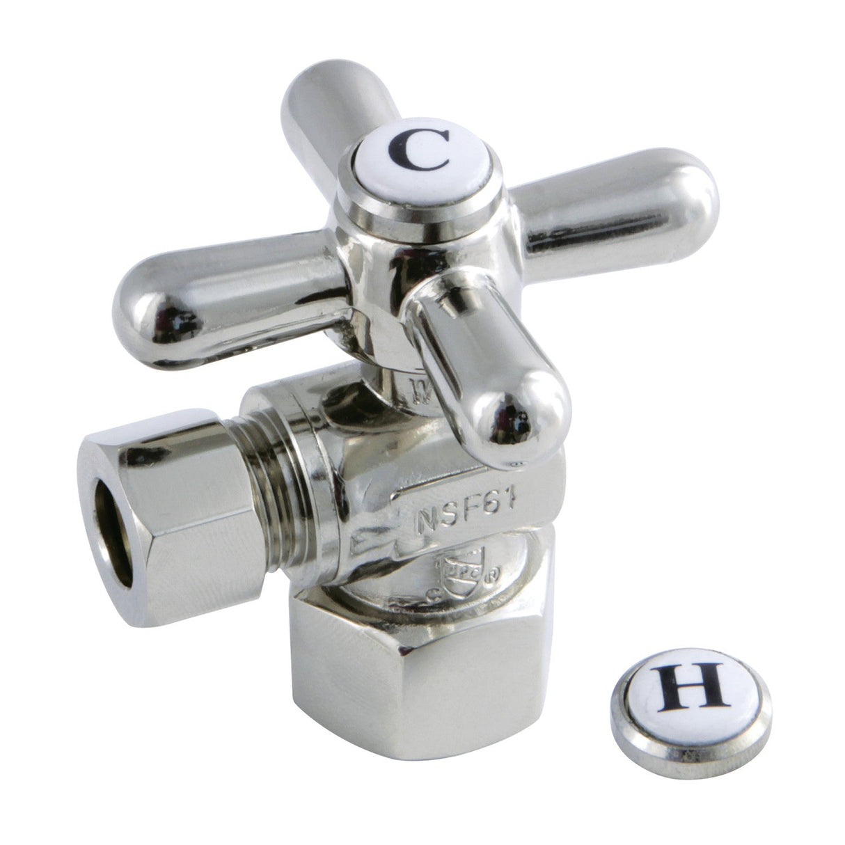 Vintage CC43106X 1/2-Inch FIP x 3/8-Inch OD Comp Quarter-Turn Angle Stop Valve, Polished Nickel