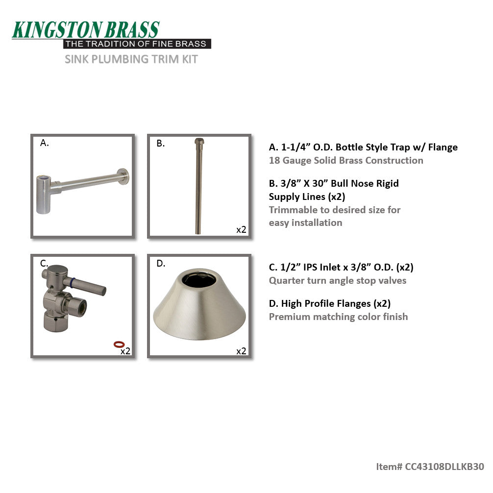 Trimscape CC43108DLLKB30 Contemporary Plumbing Sink Trim Kit with Bottle Trap, Brushed Nickel